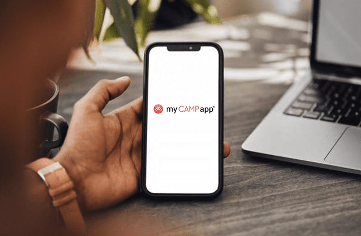 the mycampapp logo seen on a mobile phone