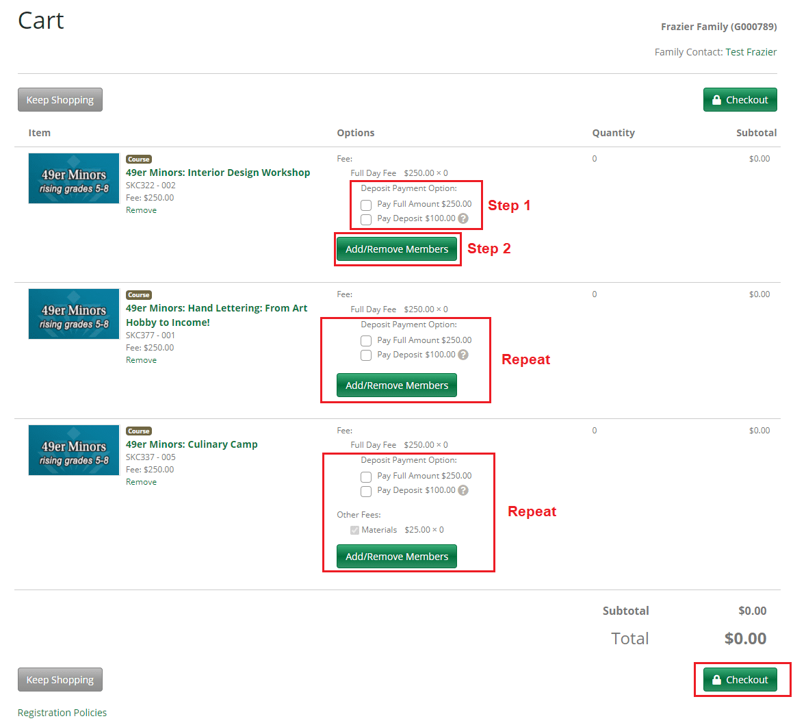 screenshot with camp registration instructions