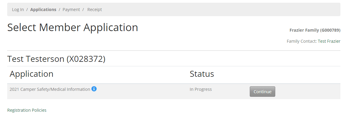 screenshot with camp registration instructions