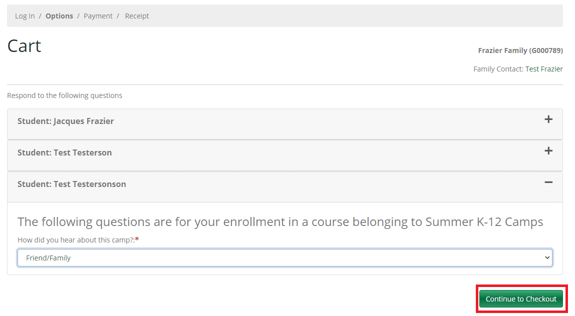 screenshot with camp registration instructions