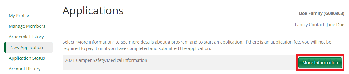 screenshot with camp registration instructions