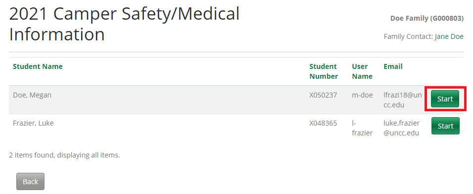 screenshot with camp registration instructions